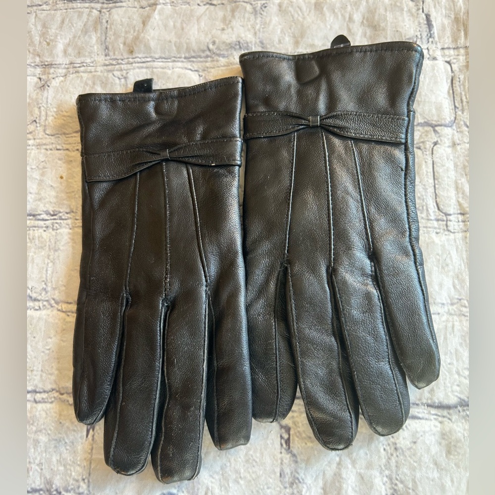 100% LAMBSKIN SHELL BLACK LEATHER LADIES GLOVES SIZE MEDIUM